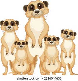 Group meerkats in cartoon style illustration