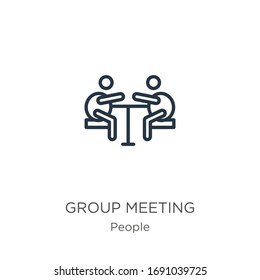 Icono de reunión de grupo. Icono de esquema de reunión de grupo lineal delgado aislado en fondo blanco de la colección de personas. Signo vectorial de línea, símbolo para web y móvil