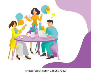 Group Meeting Illustration for Presentation Slide Template. Can be Used for Topics Like Business, Management, Marketing