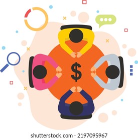 Group Meeting on Financial Matter Concept, hrm symbol, Persons Sitting around the Table with Dollar Sign Vector color Icon Design, hr Sign, business characters stock illustration