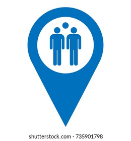 Group meeting point, evacuation assembly point, map pinpoint blue and white isolated icon, vector illustration.