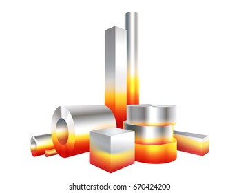 Group Melt Hot Metal Steel Objects. Vector Illustration