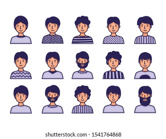 group of men avatars characters fill style vector illustration design
