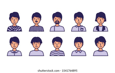 group of men avatars characters fill style vector illustration design
