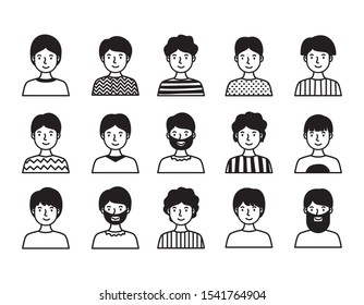 group of men avatars characters line style vector illustration design