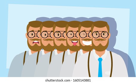 group of men with beard avatars characters vector illustration design