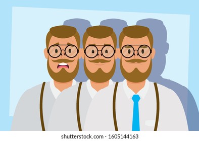 group of men with beard avatars characters vector illustration design