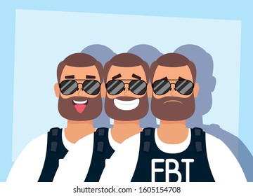 group of men with beard fbi agents vector illustration design