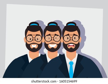 group of men bearded with hats and eyeglasses vector illustration design