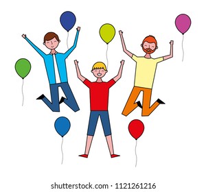 group of men celebration with balloons
