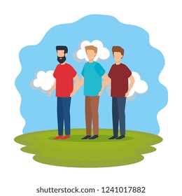 group of men characters in the park