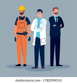 group of men of different professions vector illustration design