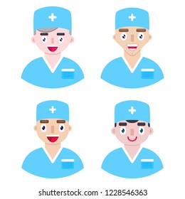 Group of men of doctors on white background. Medical staff. Vector illustration.