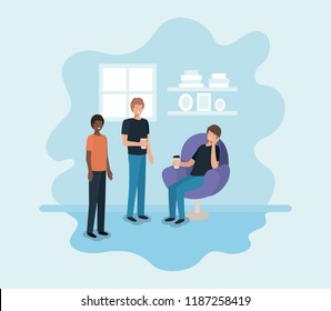 group of men drinking coffee on the livingroom