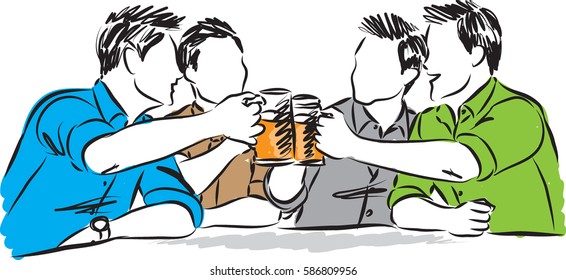 group of men friend drinking beer illustration