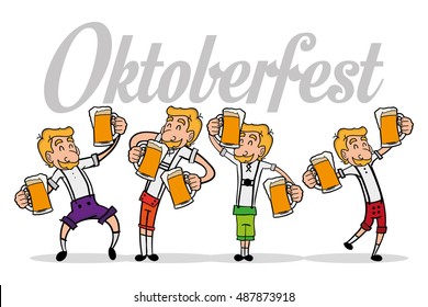 Group of men holding beer mugs, Oktoberfest  Vector illustration