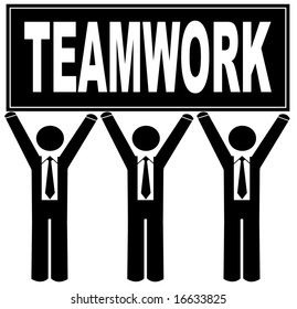 group of men holding sign up that says teamwork