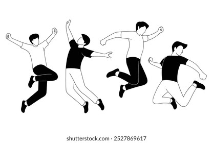 A group of men jumping with trendy line design style vector illustration