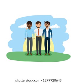 group of men in the landscape