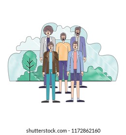 group of men in the landscape scene