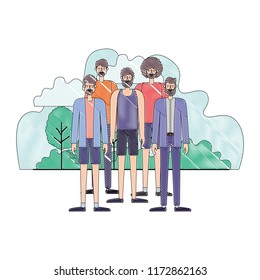 group of men in the landscape scene