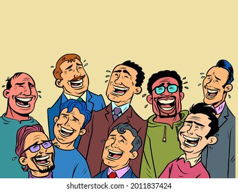 A group of men are laughing. A group of businessmen, a crowd of friends