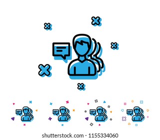Group of Men line icon. Human communication symbol. Teamwork sign. Line icon with geometric elements. Bright colourful design. Vector