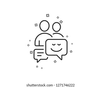 Group of Men line icon. Human communication symbol. Teamwork sign. Geometric shapes. Random cross elements. Linear Communication icon design. Vector