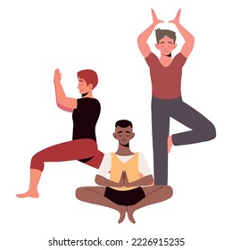 grupos de hombres que hacen aislado el yoga