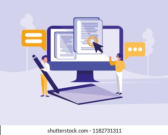 group of men with monitor computer in landscape group of men with monitor computer in landscape