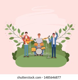 group of men playing instruments in the camp
