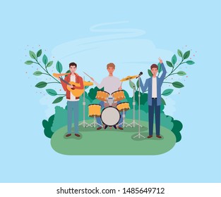 group of men playing instruments in the camp