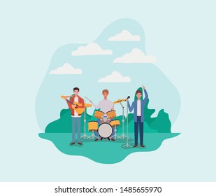 group of men playing instruments in the camp
