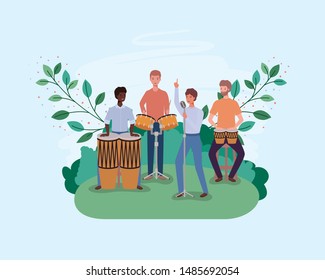 group of men playing instruments in the camp