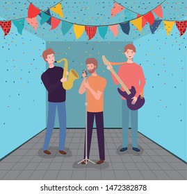 group of men playing instruments characters