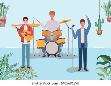 group of men playing instruments in the garden