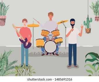 group of men playing instruments in the garden
