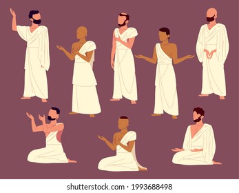 group of men praying muslim set