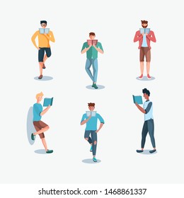 group of men reading books avatar character