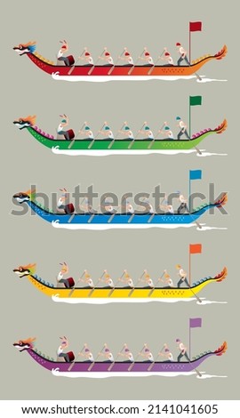 A group of men rowing racing boat's vector. With different color options.