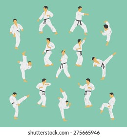 Group of the men showing karate.