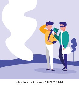group of men with smartphone
