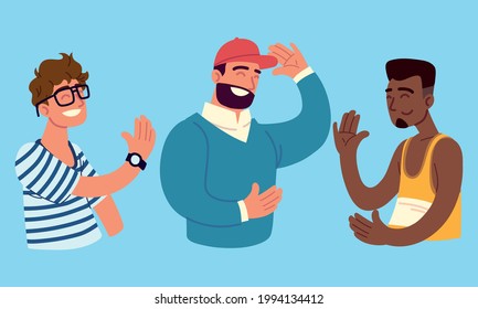 group of men smiling greeting set