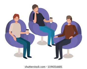 group of men in sofa drinking coffee