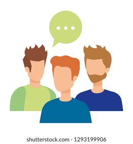 group of men with speech bubble
