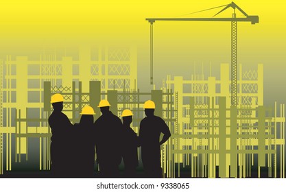 group of men standing in a construction site	