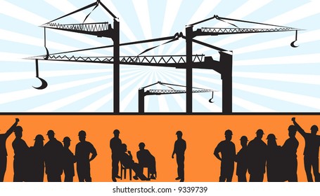 group of men standing in a construction site	