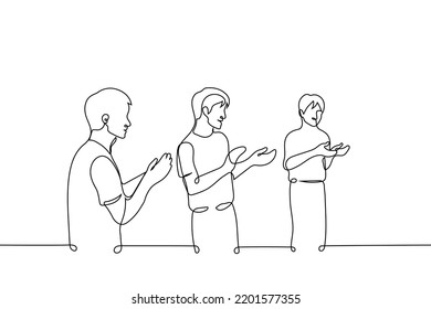 Group Of Men Stands Applauding - One Line Drawing Vector. The Concept Of An Appreciative Audience, Standing Ovation