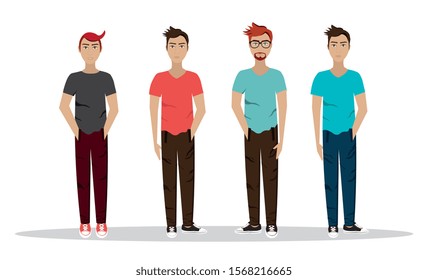 group of men style punk vector illustration design