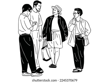 group of men talking
hand drawn art illustration